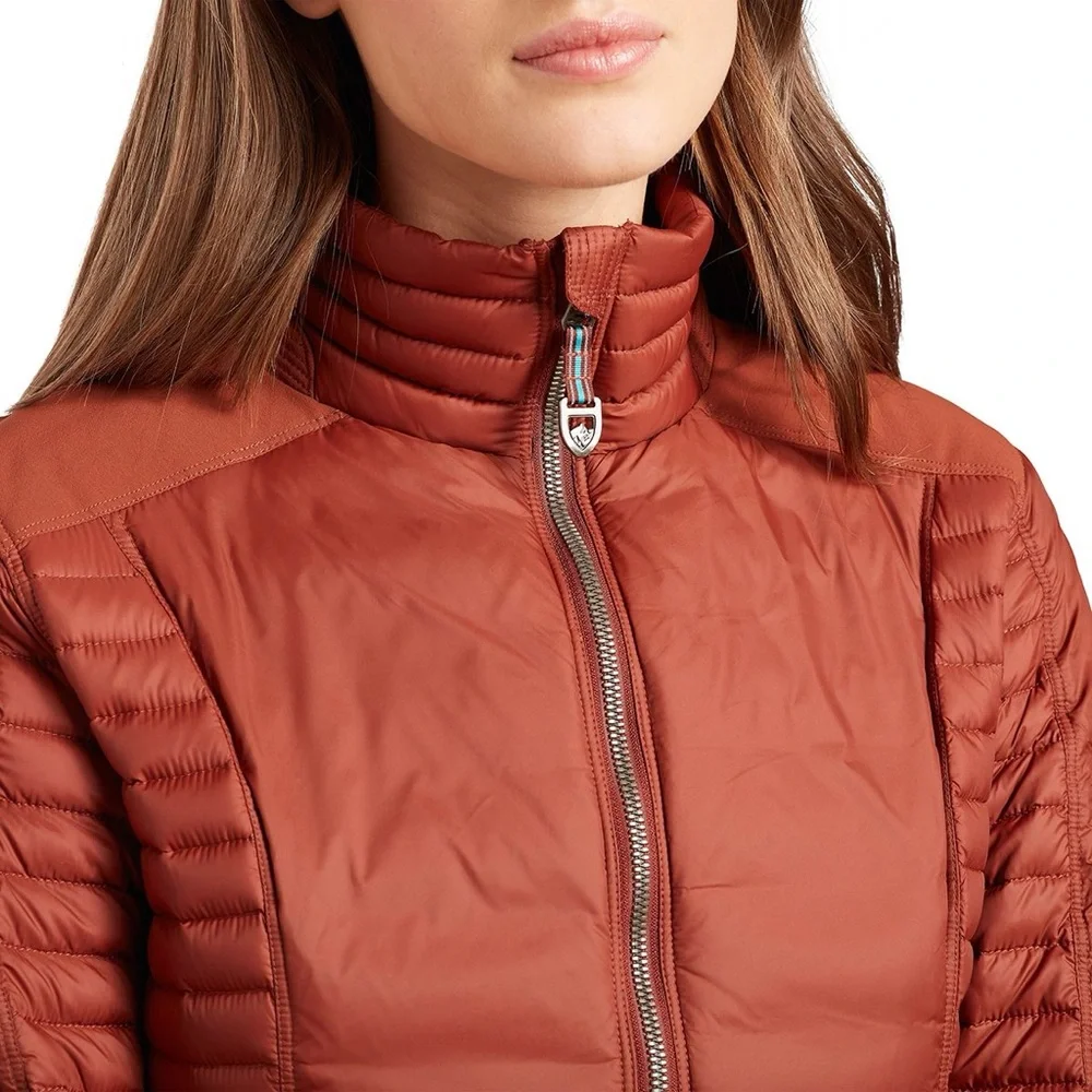 KUHL Spyfire Goose down Jacket cinnamon rust dark orange small puffer NWOT zip - Picture 3 of 15